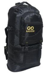 Baggor 55+10 Litre Körüklü Siyah Su Geçirmez Çok Gözlü Seyahat Dağcı Kampçı Sırt Çantası