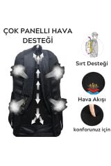 Baggor 55+10 Litre Körüklü Siyah Su Geçirmez Çok Gözlü Seyahat Dağcı Kampçı Sırt Çantası