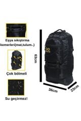 Baggor 55+10 Litre Körüklü Siyah Su Geçirmez Çok Gözlü Seyahat Dağcı Kampçı Sırt Çantası