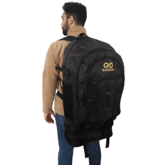 Baggor 90 Litre Körüklü Siyah Su Geçirmez Çok Gözlü Laptop Bölmeli Kampçı Seyahat Dağcı Sırt Çantası